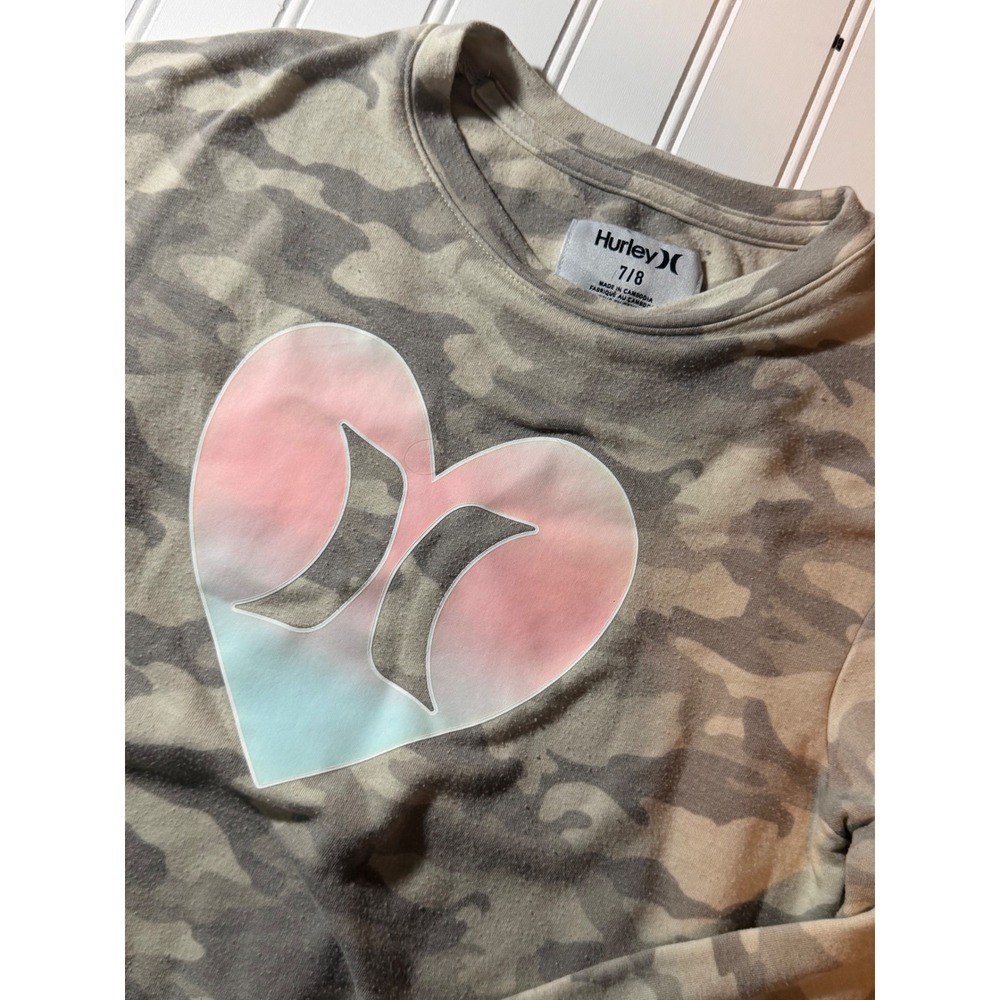 Hurley Girls Camo Heart Fleece Sweatshirt and Joggers Set Gray Pink Size 7/8